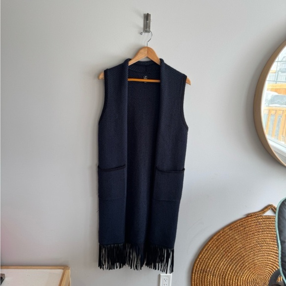 Echo Blue large fringe hem Chevron Vest